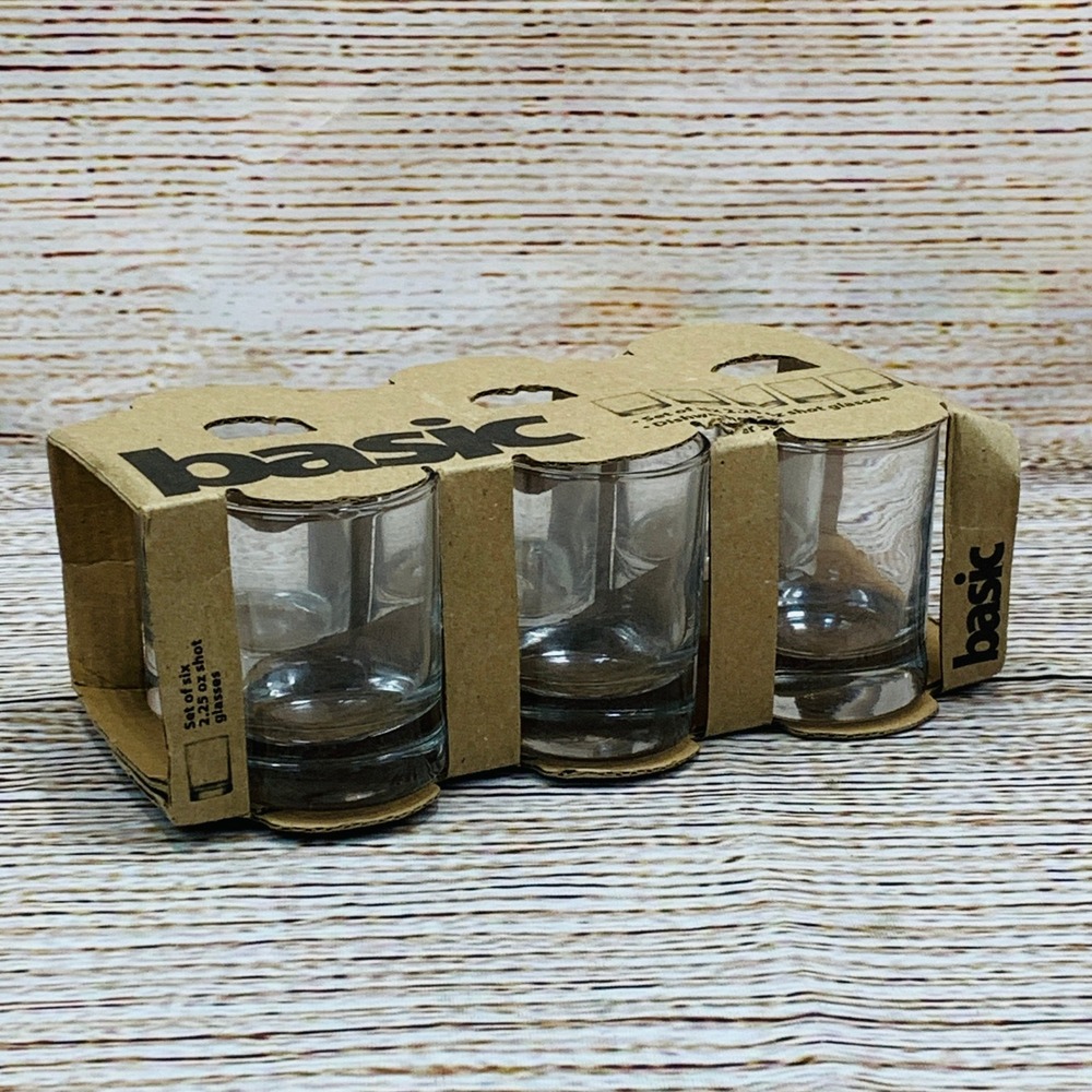 Basic Home Essentials Shot Glasses‎ Set of 6 Clear Glass 2.25 oz 🆕 New